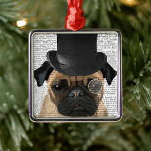 Ornamento De Metal Pug, Chapéu Formal e Chapéu
