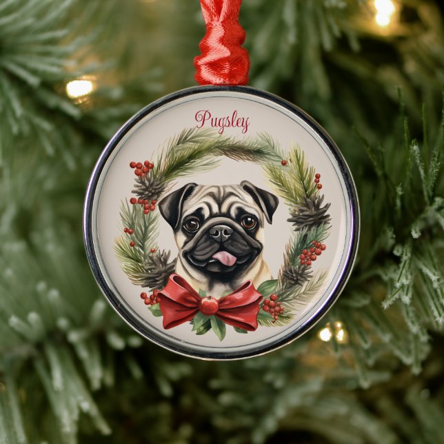 Ornamento De Metal Pug Christmas Pet Memorial Dog Breed (Árvore)