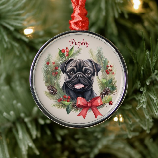 Ornamento De Metal Pug Christmas Pet Memorial Dog Breed (Árvore)