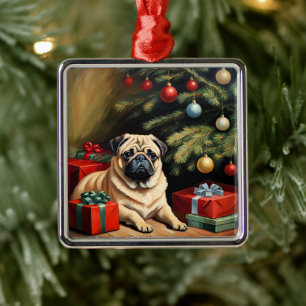 Ornamento De Metal Pug comemora o Natal