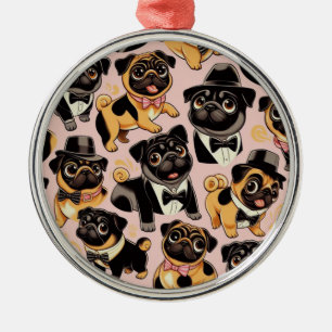 Ornamento De Metal Pug de Cueca Sem Costura Retroativa