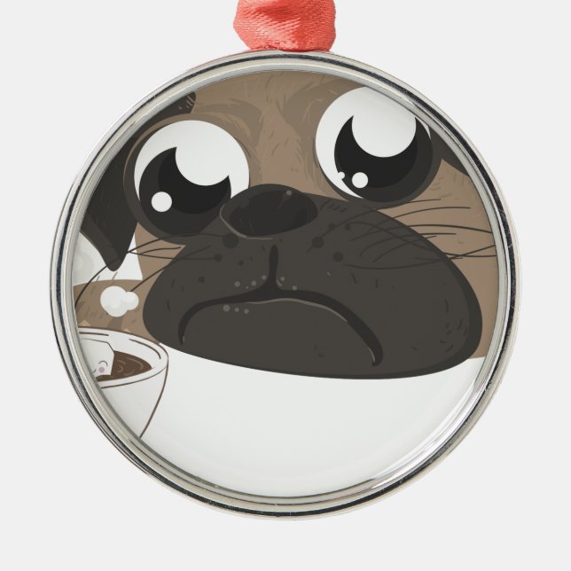 Ornamento De Metal Pug e café (Frente)