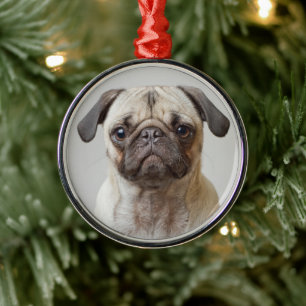 Ornamento De Metal Pug Retrato