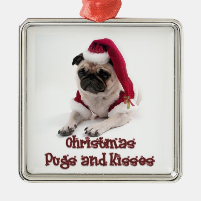 Ornamento De Metal Pugs e beijos do Natal (Frente)