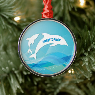 Ornamento De Metal Pulando golfinho no Oceano Personalizado