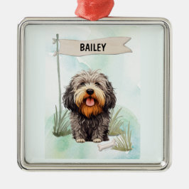 Ornamento De Metal Puli Watercolor Personalized Dog