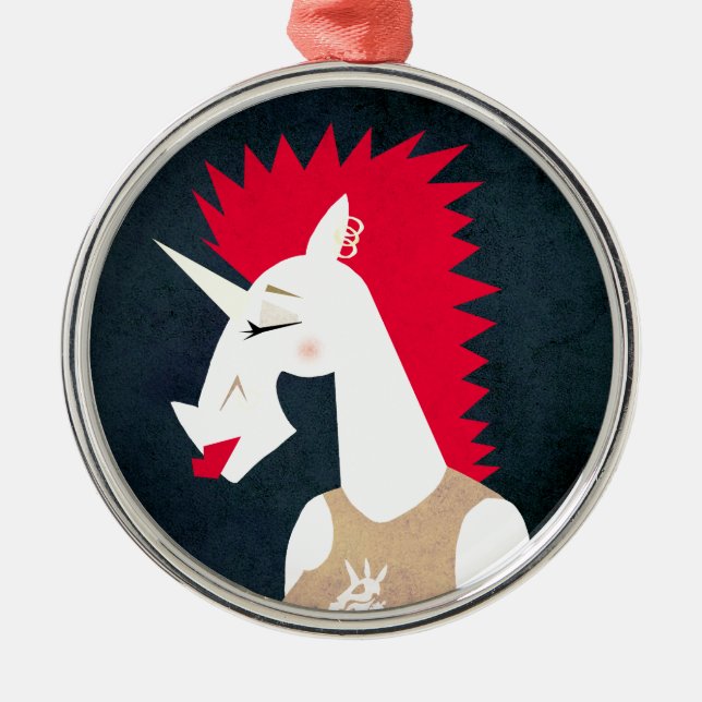 Ornamento De Metal Punk Rock Unicorn (Frente)