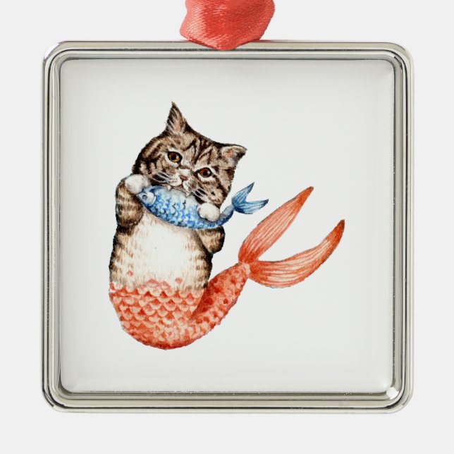 Ornamento De Metal Purmaid Cat Mermaid (Frente)