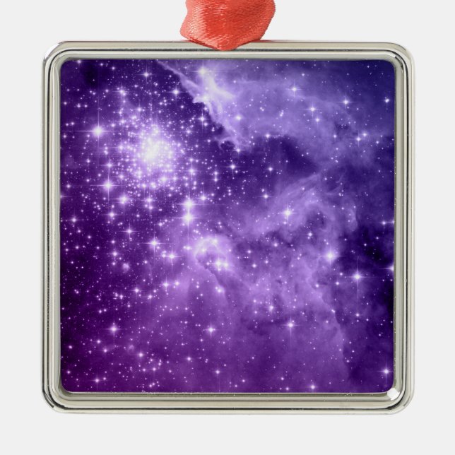 Ornamento De Metal Purple Magic Stars Celestial Space Photo (Frente)