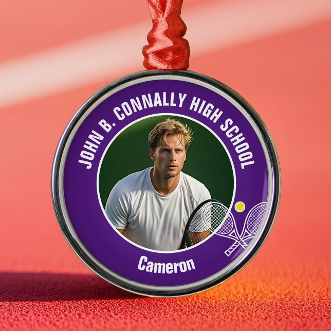 Ornamento De Metal Purple Tennis Player Photo High School Christmas (Criador carregado)