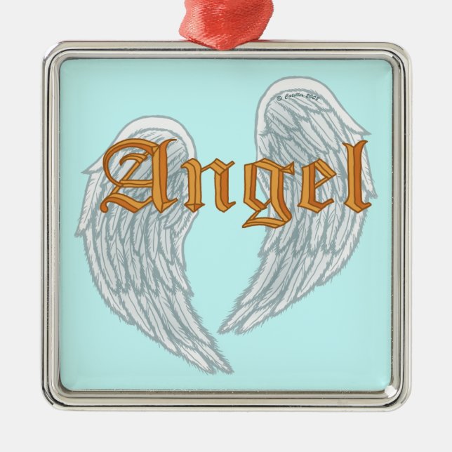 ornamento de metal quadrado Angel Wings (Frente)