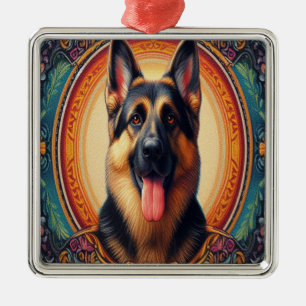 Ornamento De Metal Quadro colorido do German shepherd na moda
