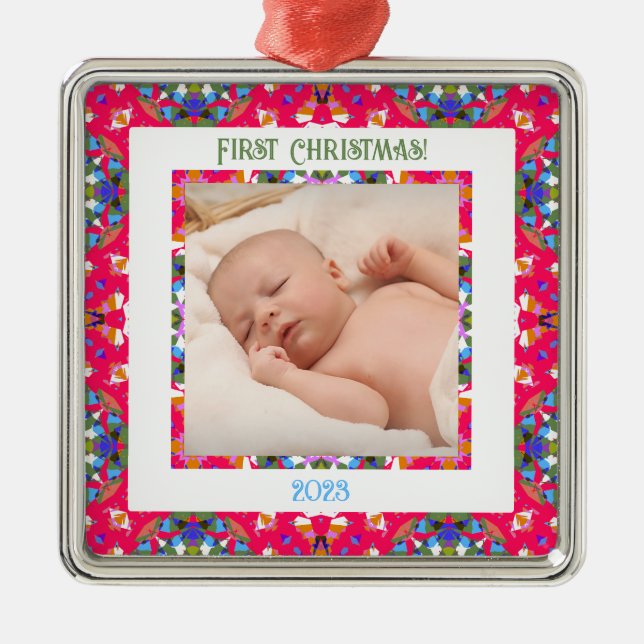 Ornamento De Metal Quadro de Fotografias de Natal Personalizado Feliz (Frente)