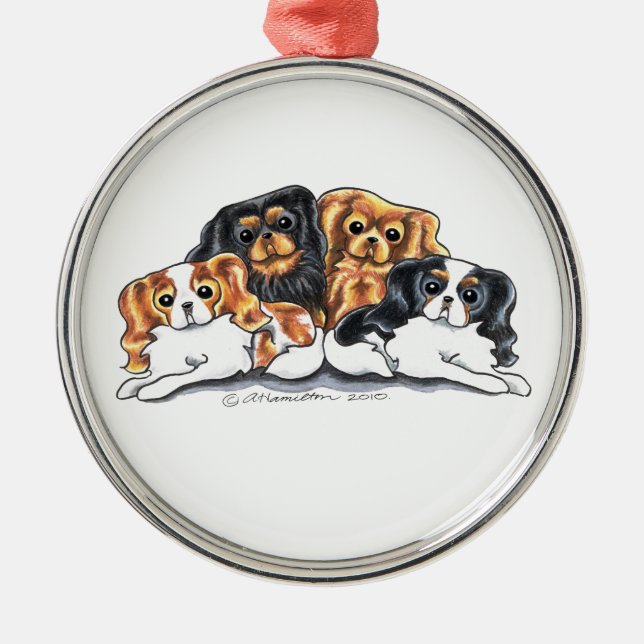 Ornamento De Metal Quatro Cavalier King Charles Spaniels (Frente)