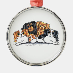 Ornamento De Metal Quatro Spaniels de rei Charles descuidados
