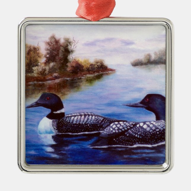 Ornamento De Metal Que mergulhão-do-norte dos pares (Frente)