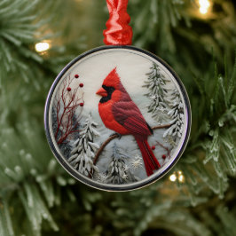 Ornamento De Metal Quirstmas de pássaro vermelho 3D