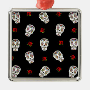 Ornamento De Metal RAB Rockabilly Açúcares Caveiras Rosas Em Preto