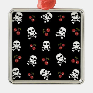 Ornamento De Metal RAB Rockabilly Caveiras e Cerejas em Preto