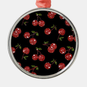 Ornamento De Metal RAB Rockabilly Cerejas Muito Vermelhas Em Preto