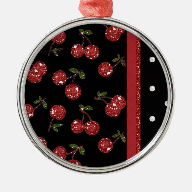 Ornamento De Metal RAB Rockabilly Cerejas Muito Vermelhas Pretas (Frente)