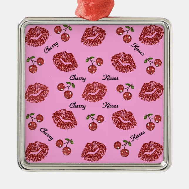 Ornamento De Metal RAB Rockabilly Cherry Kisses a rosa (Frente)