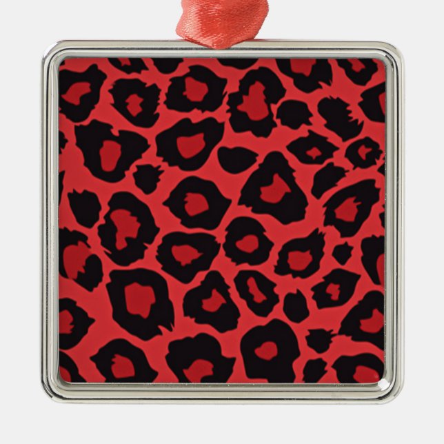 Ornamento De Metal RAB Rockabilly Leopard Print Red Black (Frente)