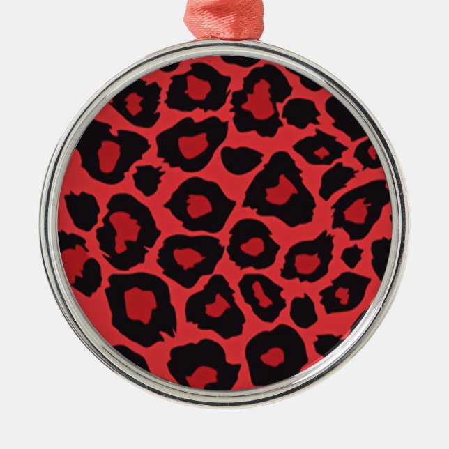 Ornamento De Metal RAB Rockabilly Leopard Print Red Black (Frente)