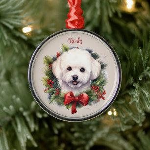 Ornamento De Metal Raça de Cachorro Memorial de Natal Bichon Frise