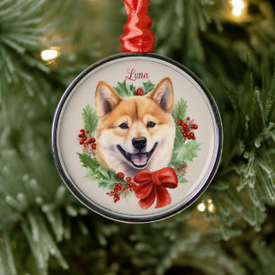 Ornamento De Metal Raça de Cachorro Memorial de Natal Shiba Inu