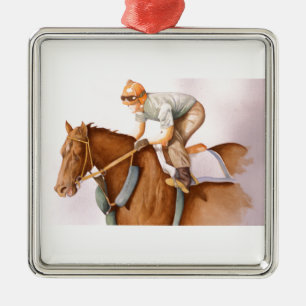Ornamento De Metal Race Horse e Jockey
