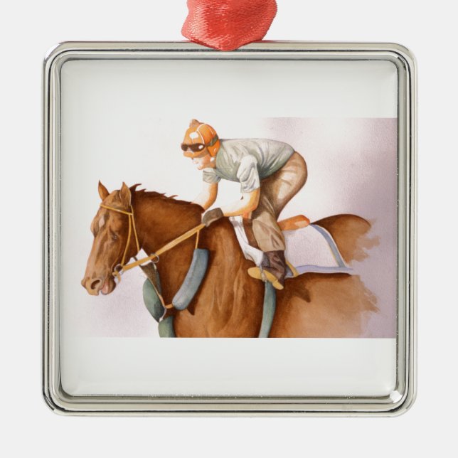 Ornamento De Metal Race Horse e Jockey (Frente)