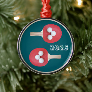 Ornamento De Metal Racquet e Bolas de Ping Pong