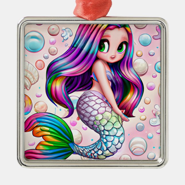 Ornamento De Metal Rainbow Mermaid (Frente)