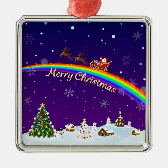 Ornamento De Metal Rainbow Santa Claus (Frente)