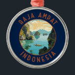 Ornamento De Metal Raja Ampat Indonésia Boat Circuito Retroafogado<br><div class="desc">Raja Ampat num estilo de arte vetorial. Raja Ampat,  ou "Os Quatro Reis",  é um arquipélago de mais de 1.500 ilhas na província indonésia da Papua Ocidental.</div>