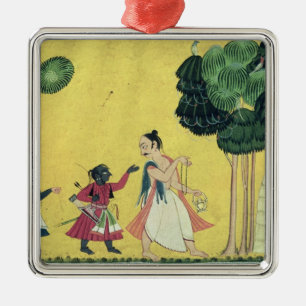 Ornamento De Metal Rama e Lakshmana acompanhados de Visvamitra
