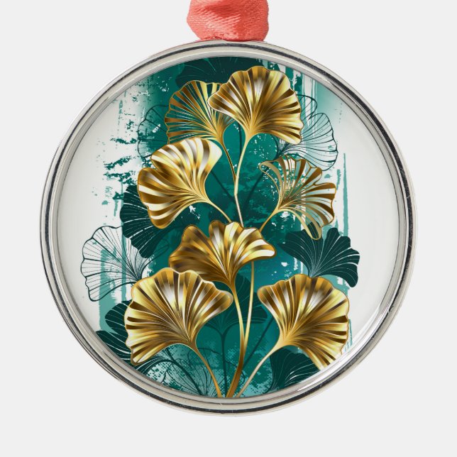 Ornamento De Metal Ramificação com Ouro deixa Ginko Biloba (Frente)