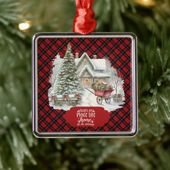 Ornamento De Metal Ramsay Red Modern Clan Tartan Christmas  (Árvore)
