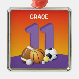 Ornamento De Metal Rapariga 11 Birthday Sports Balls