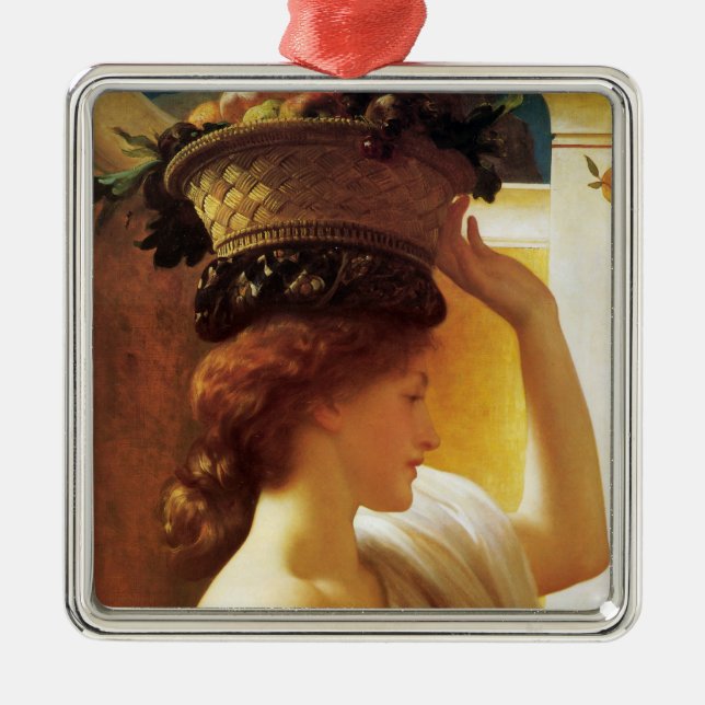 Ornamento De Metal Rapariga com cesta de Fruta (por Frederic Leighton (Frente)
