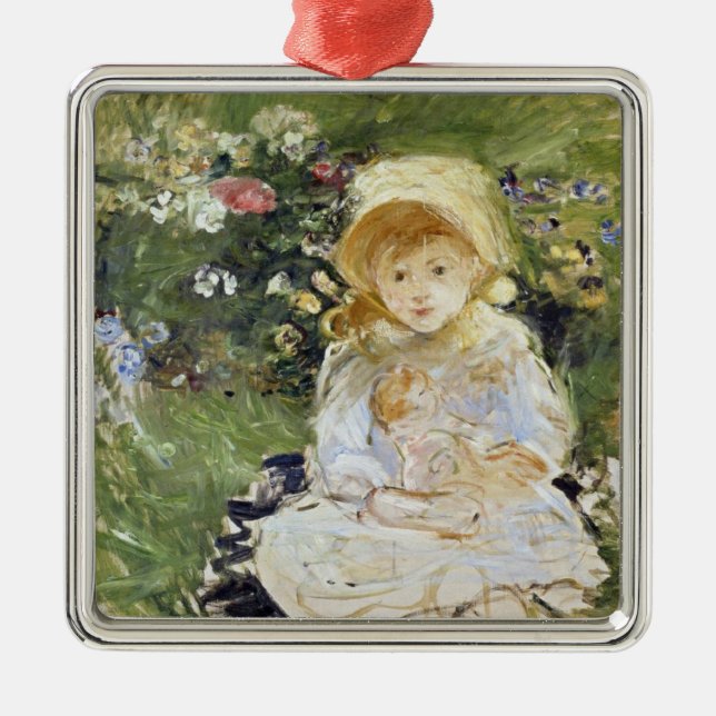 Ornamento De Metal Rapariga jovem com uma boneca (por Berthe Morisot) (Frente)