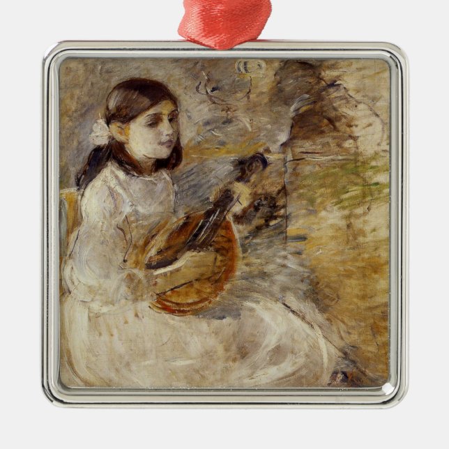 Ornamento De Metal Rapariga Tocando Mandolin (por Berthe Morisot) (Frente)