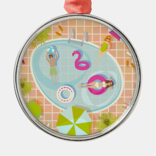 Ornamento De Metal Raparigas Bikini e caras jogando piscina de nataçã