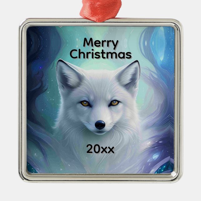 Ornamento De Metal Raposa Branca Incrível na Terra Gelada (Frente)