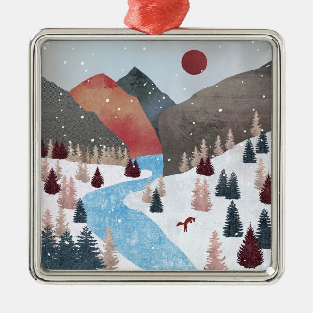 Ornamento De Metal Raposa de caça de inverno (Frente)