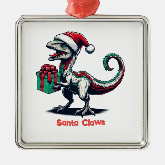 Ornamento De Metal Raptor de chapéu de Natal (Frente)