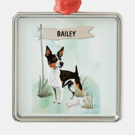 Ornamento De Metal Rat Terrier Watercolor Personalized Dog