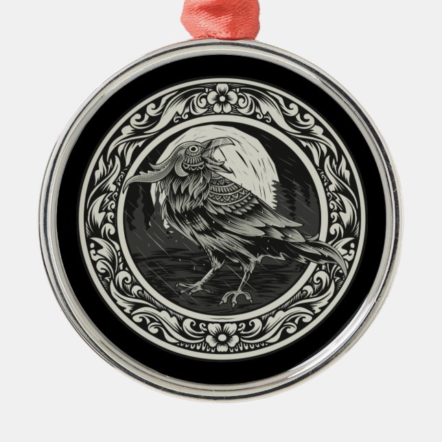 Ornamento De Metal Raven Medallion Carving Art Bird Nature (Frente)