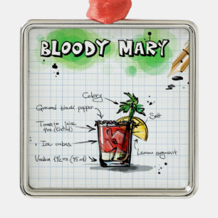 Ornamento De Metal Receita do Bloody Mary - presente do cocktail